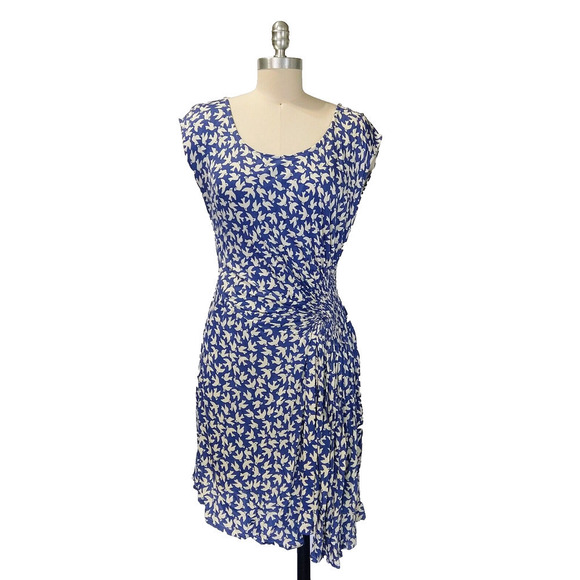 Anthropologie White Gulls Dress Size S Vintage Blue Ruched Bird Print 2012 - Picture 2 of 11